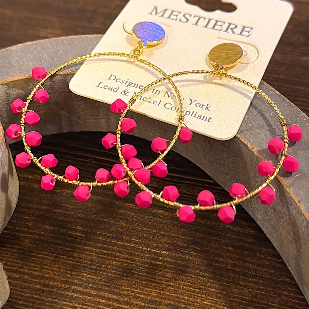 🆕🌿🩷MESTIERE: HOT PINK Gold Circle Drop Down Hoops